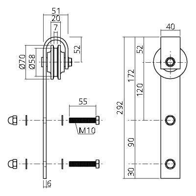Roulettes pour porte coulissante suspendue BASIC