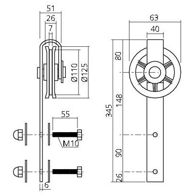 Roulettes pour porte coulissante suspendue WHEEL