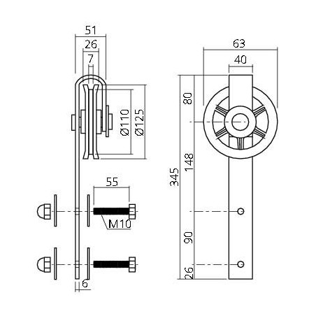 Roulettes pour porte coulissante WHEEL