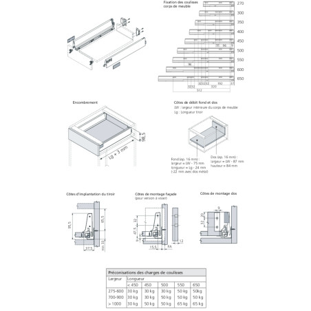 Tiroir sur mesure TANDEMBOX - Hauteur : 98.5 mm