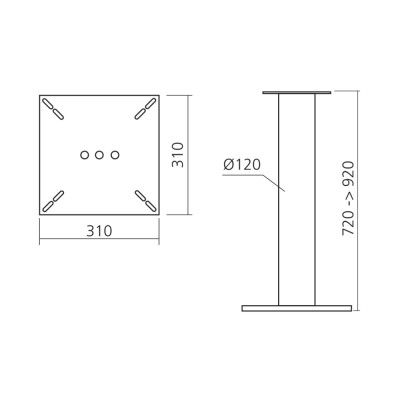 Pied de table pour péninsule - 720 à 920 mm