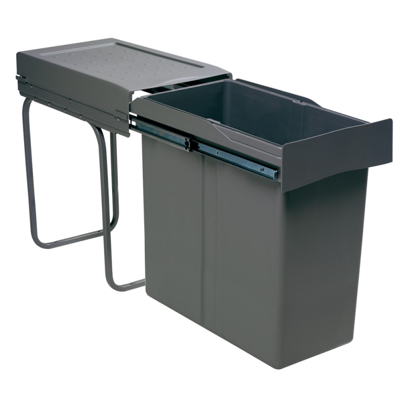 Poubelle encastrable coulissante 1 bac 40 litres gris anthracite