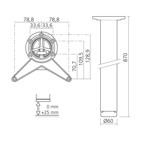 Pied de table rond hauteur 870 mm