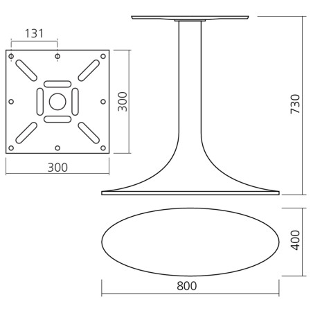 Pied de table central TULIPE ovale, blanc, hauteur 740 mm