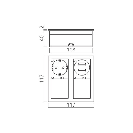 Bloc 1 prise et 2 USB chargeur à encastrer