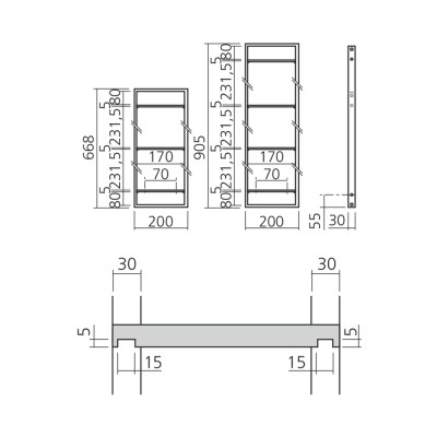 Cadre d'étagère profondeur 200mm YouK
