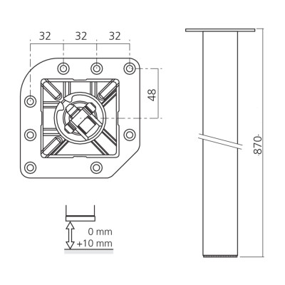Pied de table carré - 870 mm