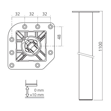 Pied de table carré 80 - hauteur 1100 mm