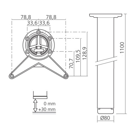 Pied de bar 1100mm diam 80mm