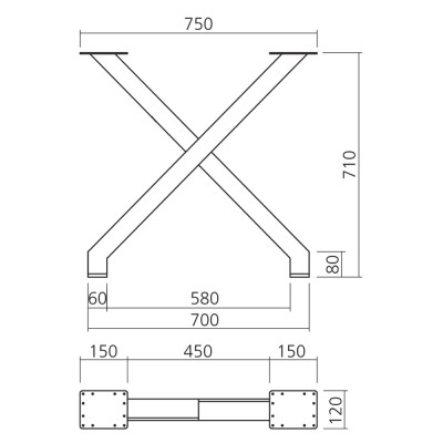 Pied de table en X - 710 mm