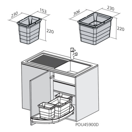 Ensemble poubelles tri sélectif pour élément d'angle