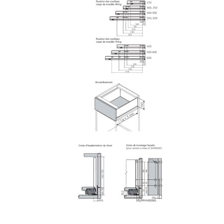 Tiroir sur mesure à l'anglaise LEGRABOX BLUM - Hauteur : 193 mm tube