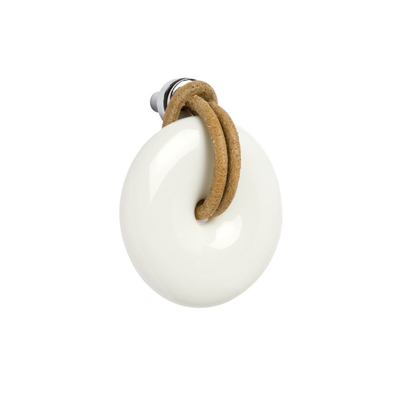 Bouton de meuble porcelaine et cuir DATONG blanc