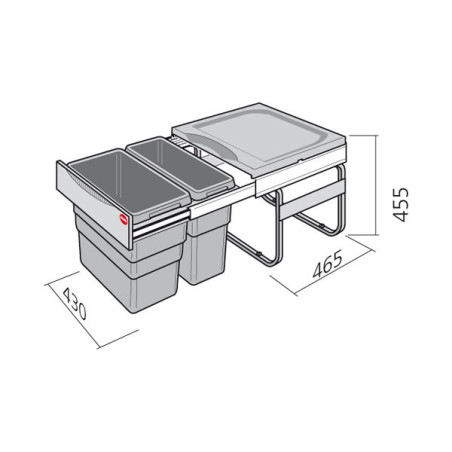 Poubelle cuisine coulissante 2 bacs - 49 L