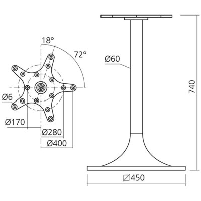Pied de table central TULIPE carré - 740 mm