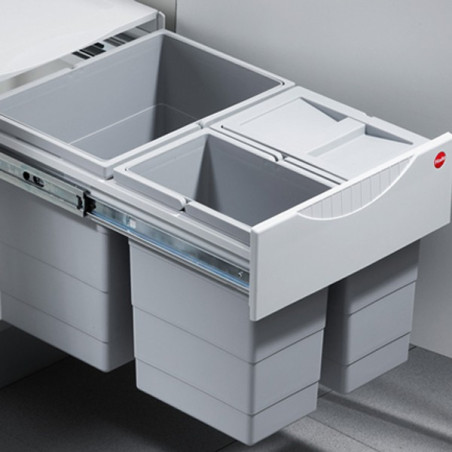 Poubelle tri sélectif coulissante 3 bacs - 35l -gris