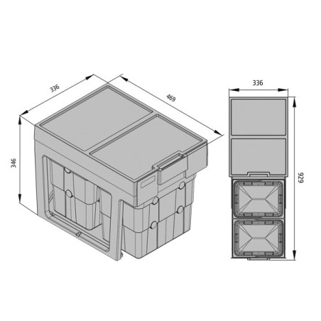 Poubelle cuisine coulissante 2 bacs - 32 L