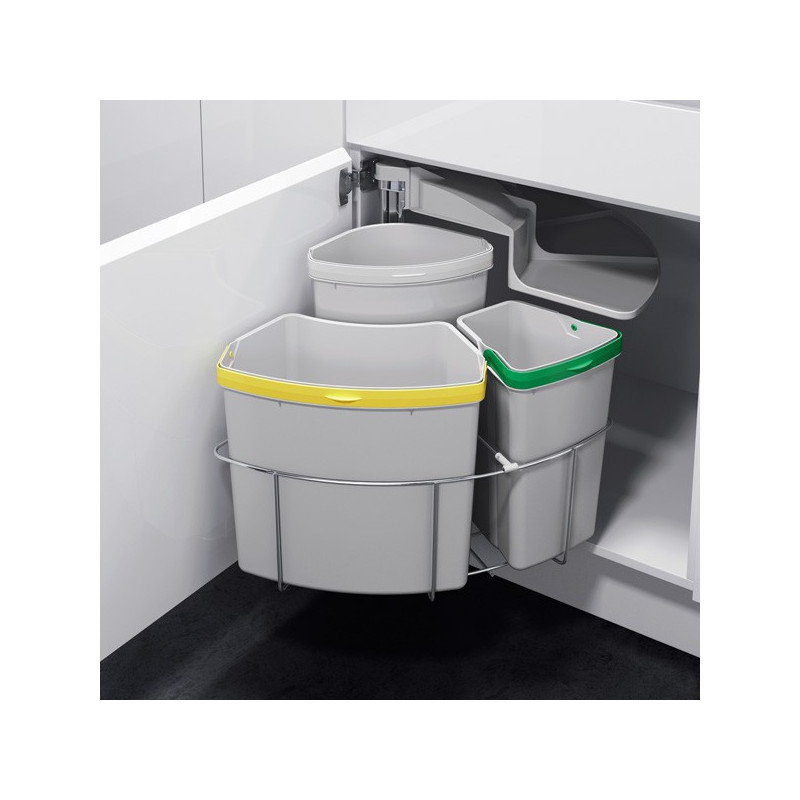 Poubelle tri sélectif pivotante 3 bacs 39 litres