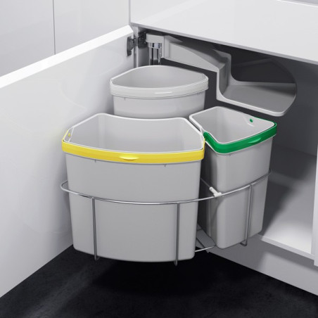 Poubelle tri sélectif pivotante 3 bacs - 39 L