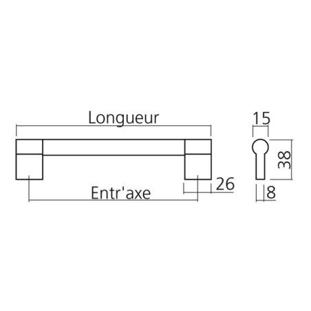 Poignée de meuble cuisine aluminium bimatière ATOME