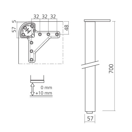 Pied de table alu ARCO - 700 mm
