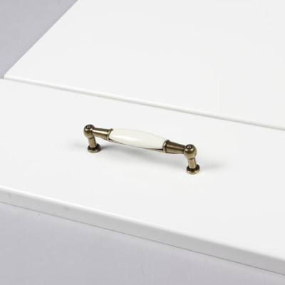 Poignée de meuble porcelaine - Blanc / Bronze