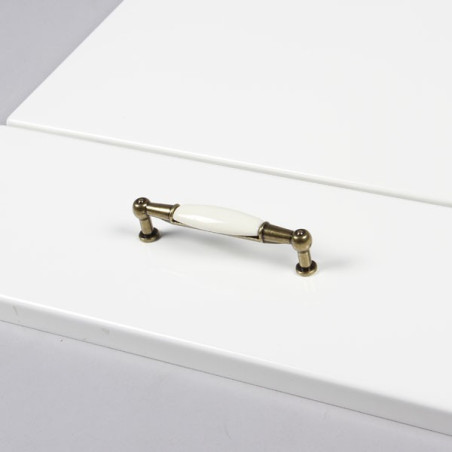 Poignée de meuble porcelaine - Blanc / Bronze
