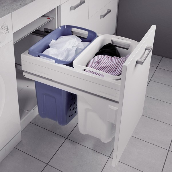 Meuble de rangement salle de bain avec panier à linge intégré