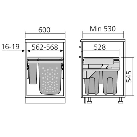 Panier à linge coulissant pour meuble de 600 mm