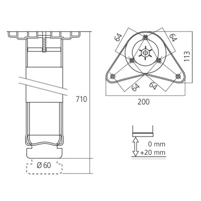 Lot de 4 pieds de table ronds ALDO - 710 mm
