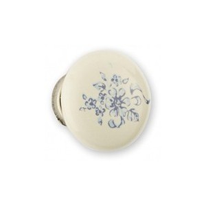 Bouton de meuble - Porcelaine et Fleur argent