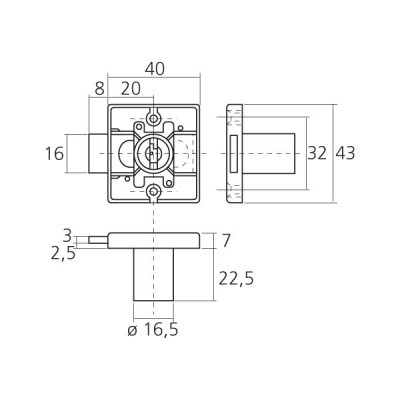 Serrure 1 point cylindre diamètre 16,5 mm