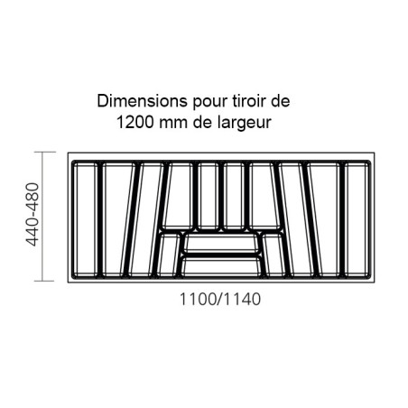 Range couvert CONFORT pour tiroir de 1200 mm