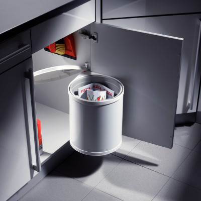 Poubelle cuisine pivotante ronde inox 1 bac - 12 L
