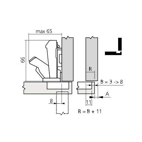 Charnière CLIP top à 170° pour porte en applique