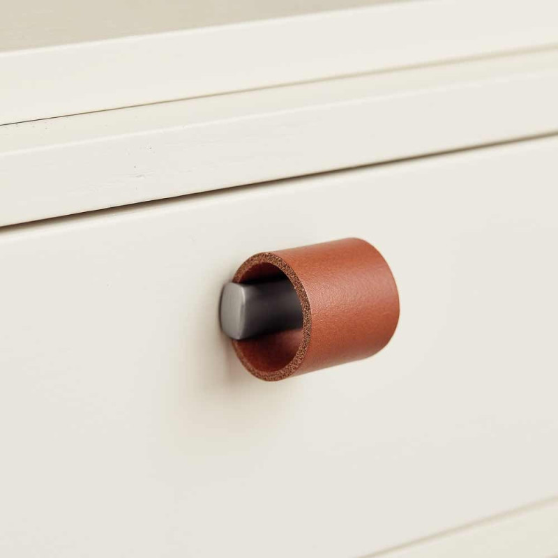 Bouton de meuble cuir marron clair DRUM de Furnipart