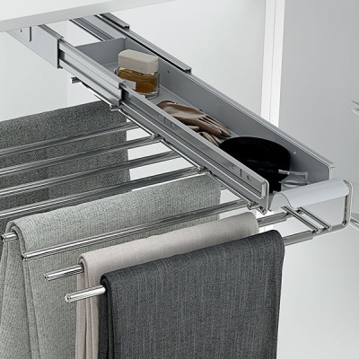 Porte-pantalons coulissant chromé simple avec range-accessoires