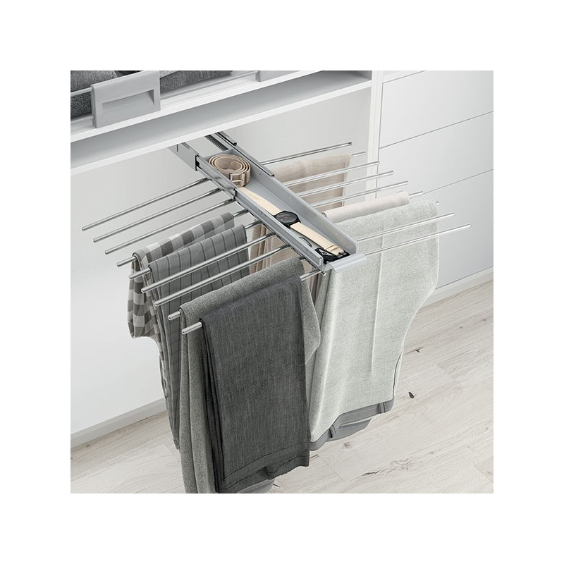 Porte pantalons double coulissant chromé avec range-accessoires