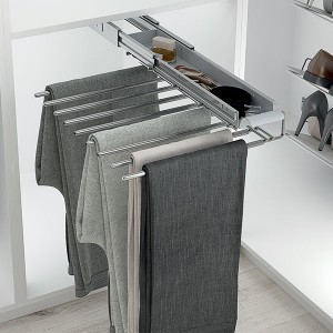 Porte-pantalons coulissant chromé simple avec range-accessoires