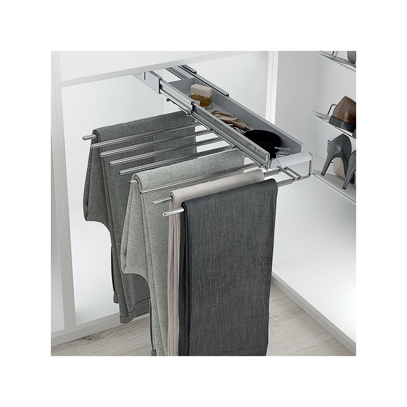 Porte pantalons coulissant chromé simple avec range-accessoires