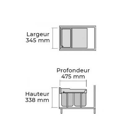 Poubelle tri sélectif coulissante 3 bacs - 35l -gris